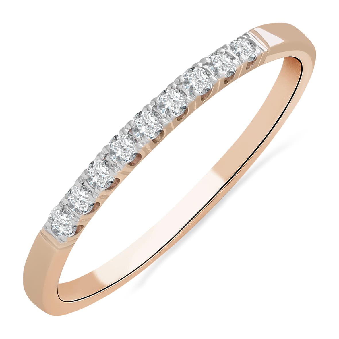 Каблучка доріжка з діамантами у червоному золоті з рожевим сапфіром