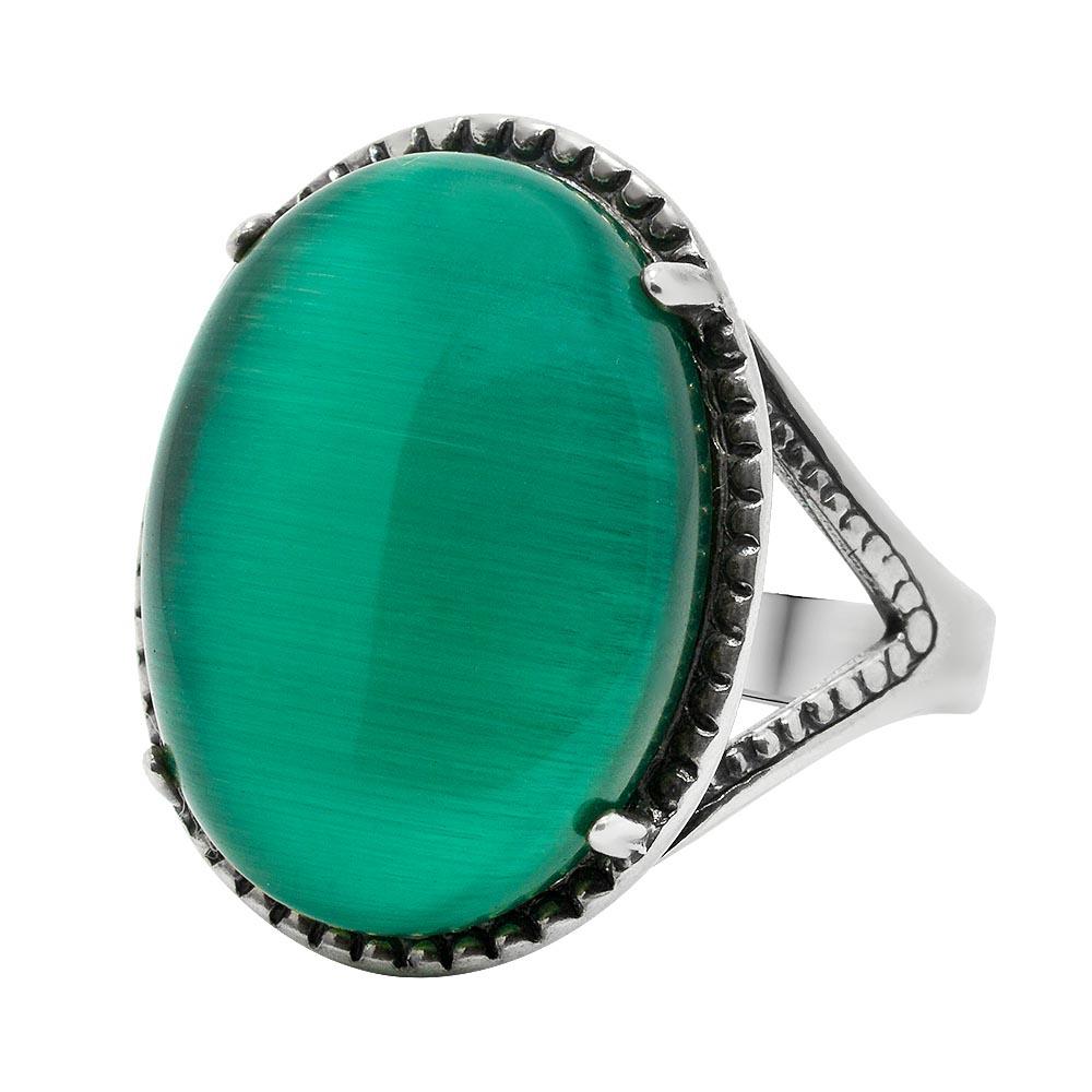 Срібний набір з зеленим улекситом, Серебряный набор с зеленым камнем улекситом, Кольцо серебряное женское овальной формы черненое с зеленым улекситом