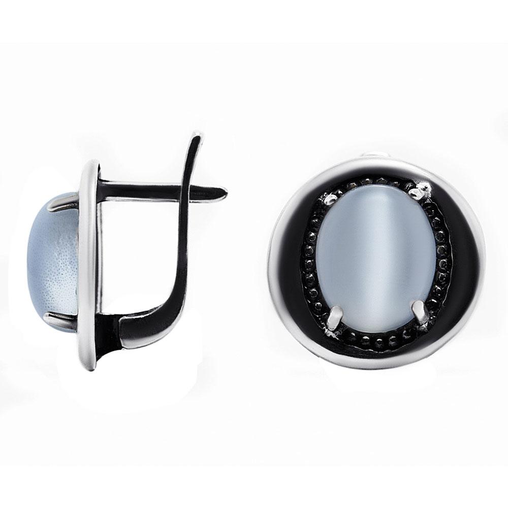 Срібний набір сережки та каблучка з улекситом, Серебряный набор серьги и кольцо с улекситом, Серебряные серьги с серым улекситом