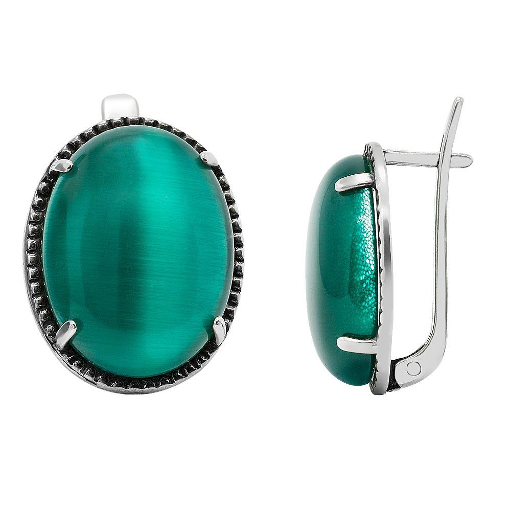 Срібний набір з зеленим улекситом, Серебряный набор с зеленым камнем улекситом, Серебряные серьги с зеленым улекситом