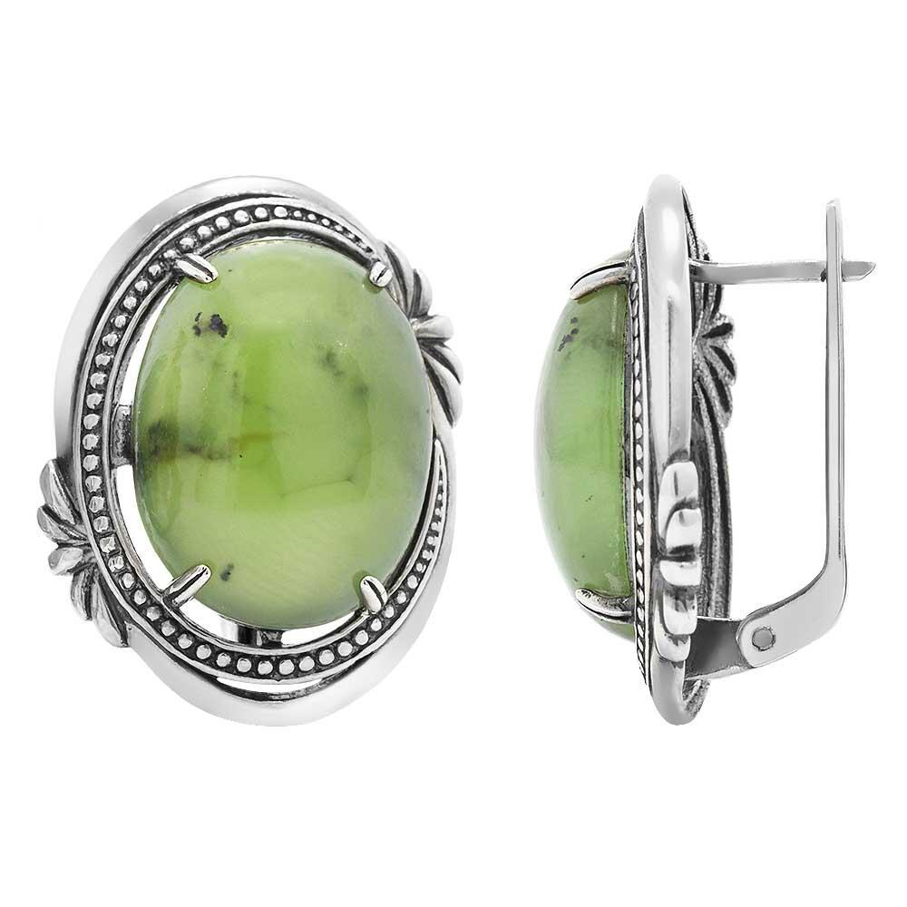 Срібний набір каблучка та сережки з нефритом, Серебряный набор кольцо и серьги с нефритом, Серебряные серьги с зеленым нефритом