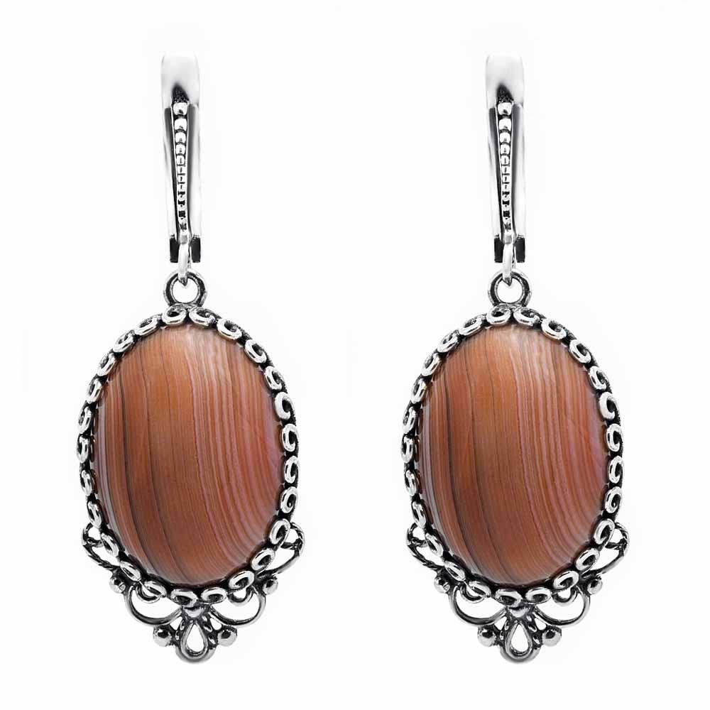 Срібний набір з агатом, Серебряный набор с агатом, Серебряные серьги с подвеской с яшмой