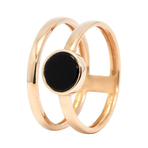 Стильна золота каблучка з чорним агатом, Стильное золотое кольцо с черным агатом