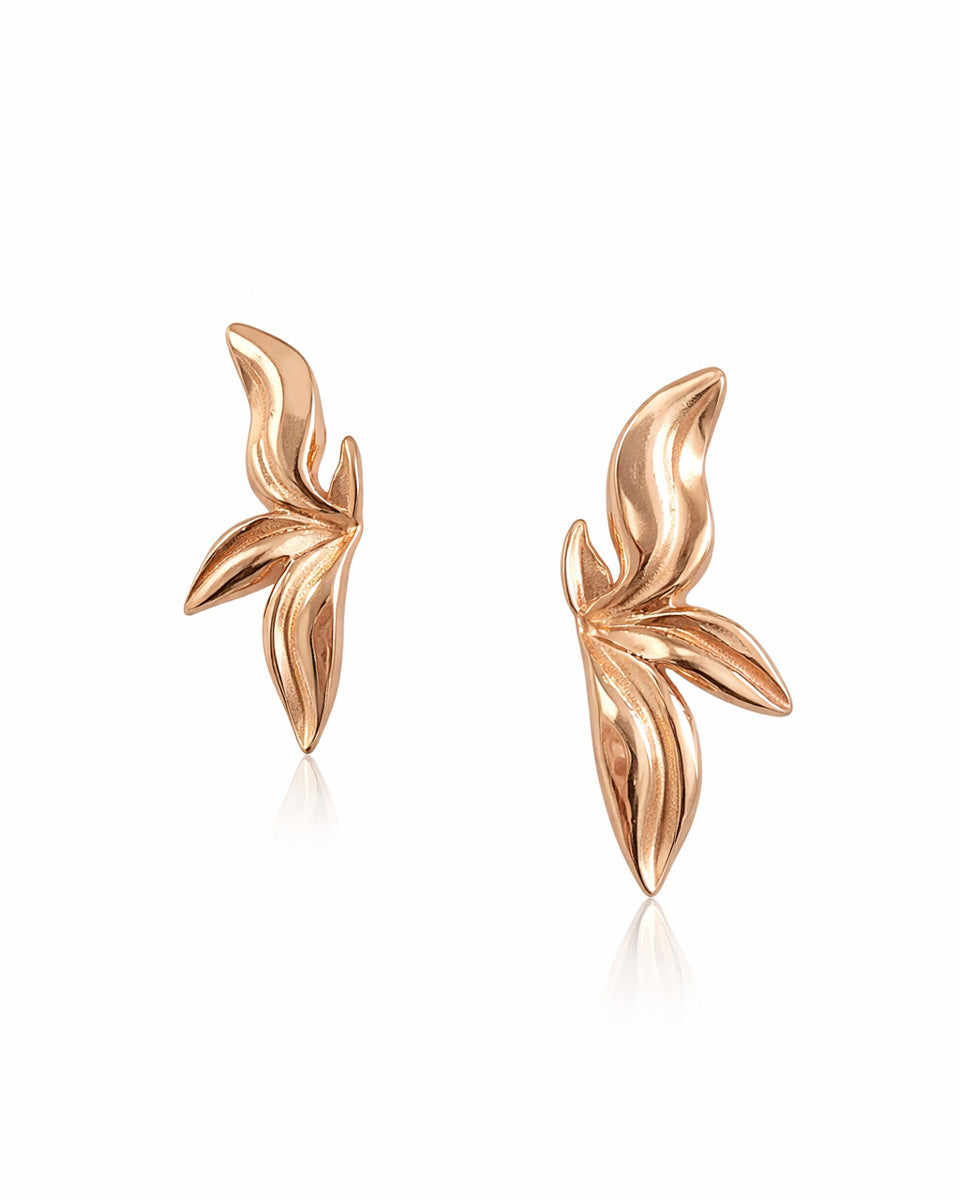 Асиметричні золоті сережки Барвінок