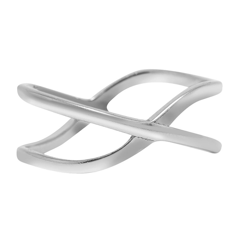 Срібна каблучка мінімалістична без вставок, Кольцо геометрическое формы - две пересекающиеся линии