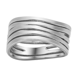 Стильна срібна каблучка без вставок, Широкое серебряное кольцо геометрической формы, линии соединены между собой