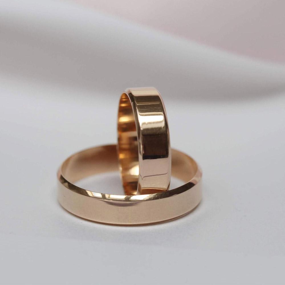 Обручка американка із зрізаними краями, Обручальное кольцо из красного золота, американка, срезанный край
