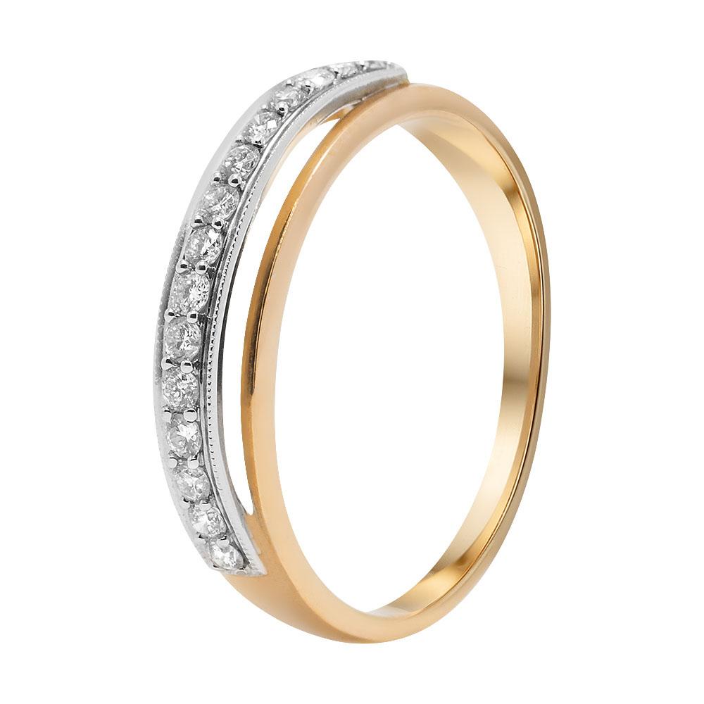 Золота каблучка з діамантами, Кольцо с бриллиантовой дорожкой в сочетании красного и белого золота