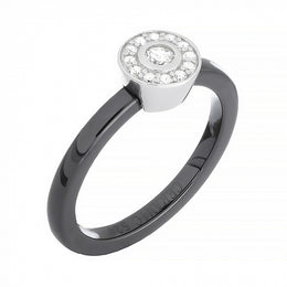 Срібна каблучка з керамікою та фіанітами, Серебряное кольцо с черной керамикой и фианитами