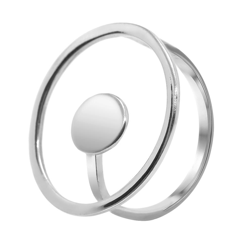 Стильна срібна каблучка без каміння геометричної форми, Серебряное кольцо без камней круг с кругом внутри