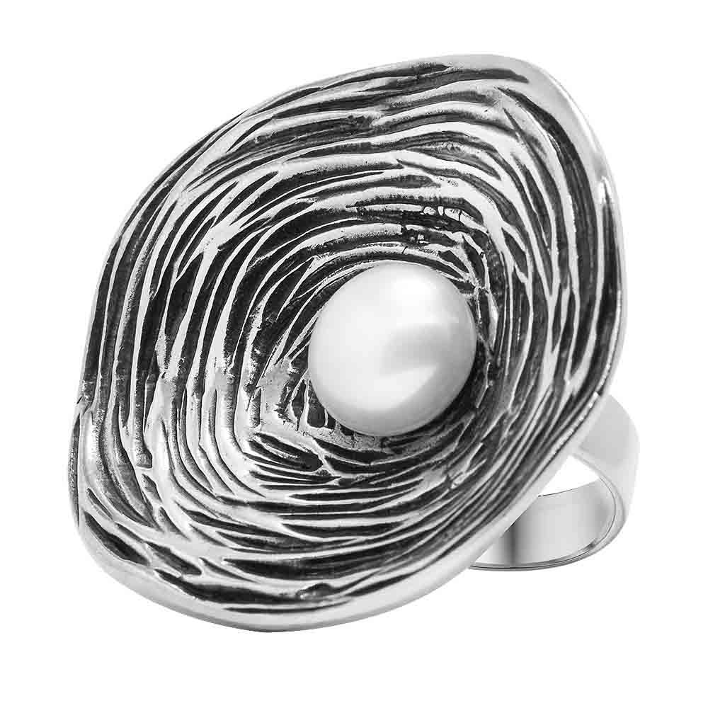 
            
                Завантажити зображення в Галерею, Масивна срібна каблучка з перлиною, Кольцо серебряное массивное черненое рельефное с жемчужиной в центре
            
        