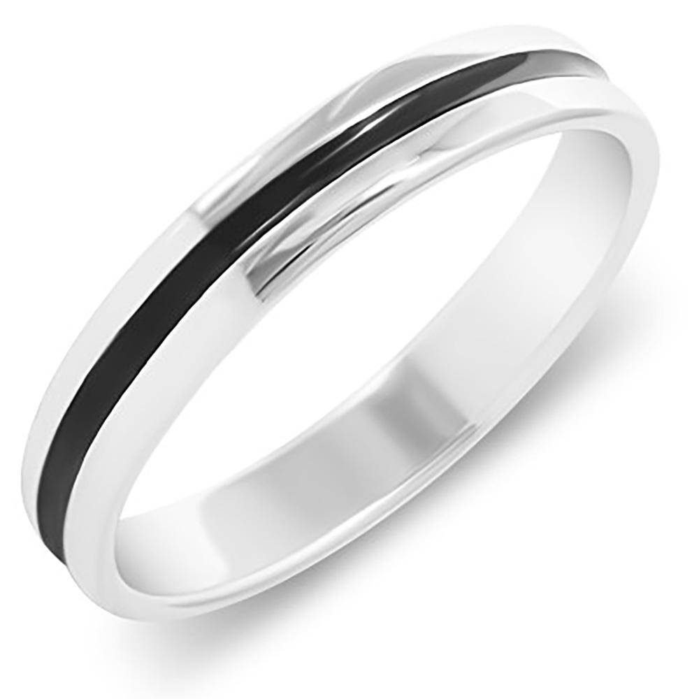 Срібна каблучка з емаллю чорного кольору, Серебряное кольцо с эмалью в виде черной полоске по всему диаметру