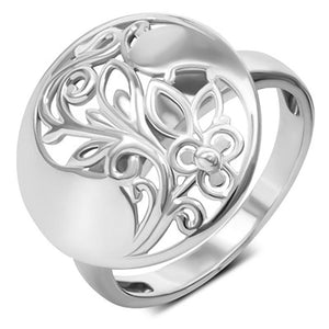 Срібна каблучка круглої форми з квітковим орнаментом, Красивое серебряное кольцо без камней с цветочным орнаментом