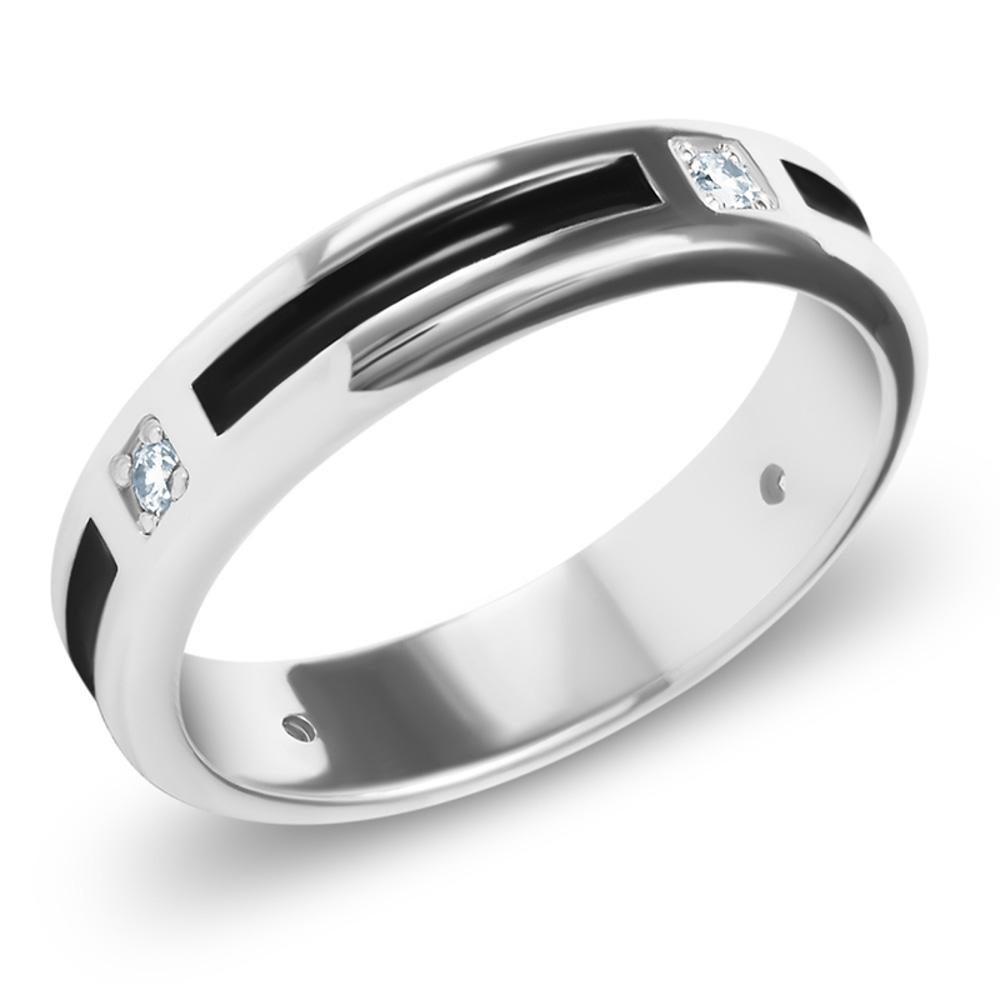Срібний перстень чоловічий з емаллю та фіанітами, Мужской серебряный перстень родированый тоненький с эмалью и вставками фианита