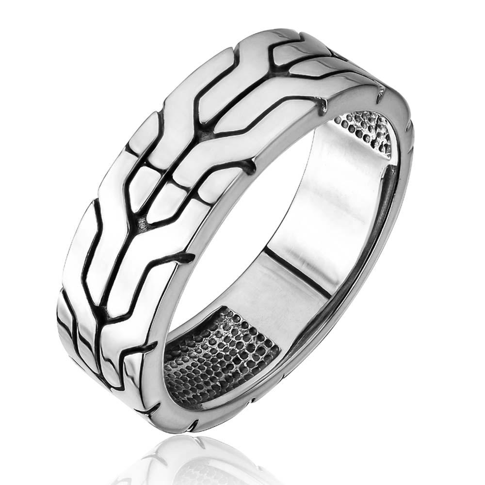 Срібний перстень чоловічий чорнений з візерунком руни Альгіз, Серебряный перстень черненый с узором руны Альгиз