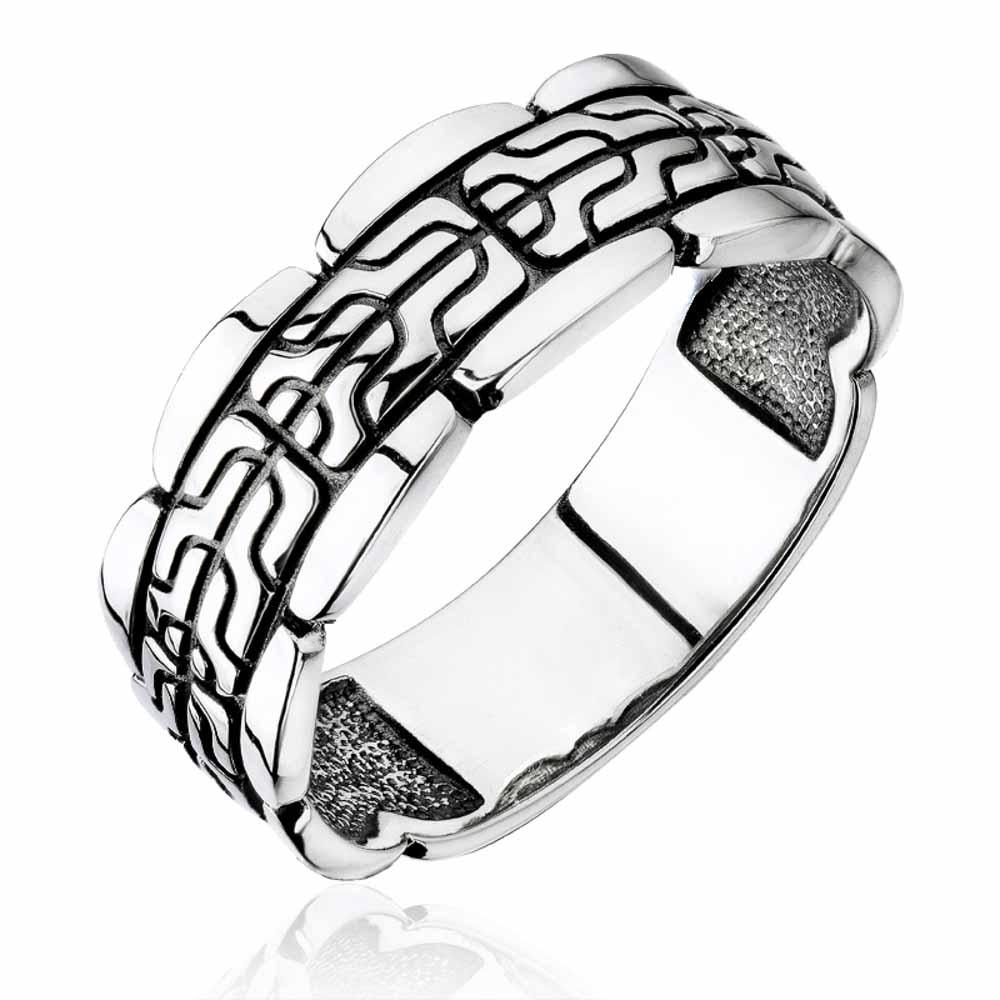 Срібний перстень чоловічий чорнений з візерунком руни Альгіз, Серебряный мужской перстень черненый в центре с узором руны Альгиз
