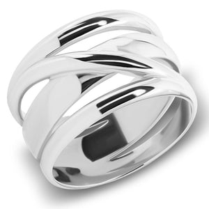 Широка срібна каблучка без вставок, Серебряное кольцо родированое с четырьмя полосами, одна из которых пересекает другие