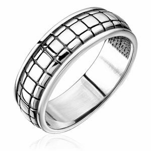 Срібний перстень чоловічий чорнений з візерунком, Серебряный перстень черненый с узором в мелкие квадратики