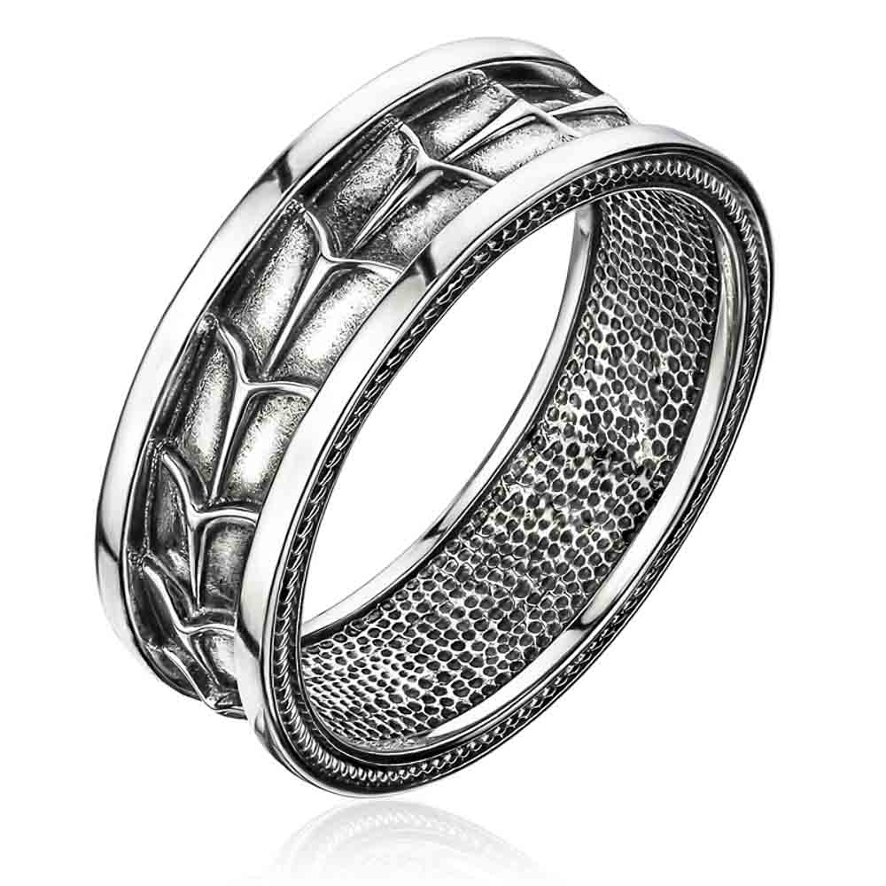 Срібний перстень чоловічий чорнений з візерунком, Мужской серебряный перстень черненый с узором ободок "колесо"