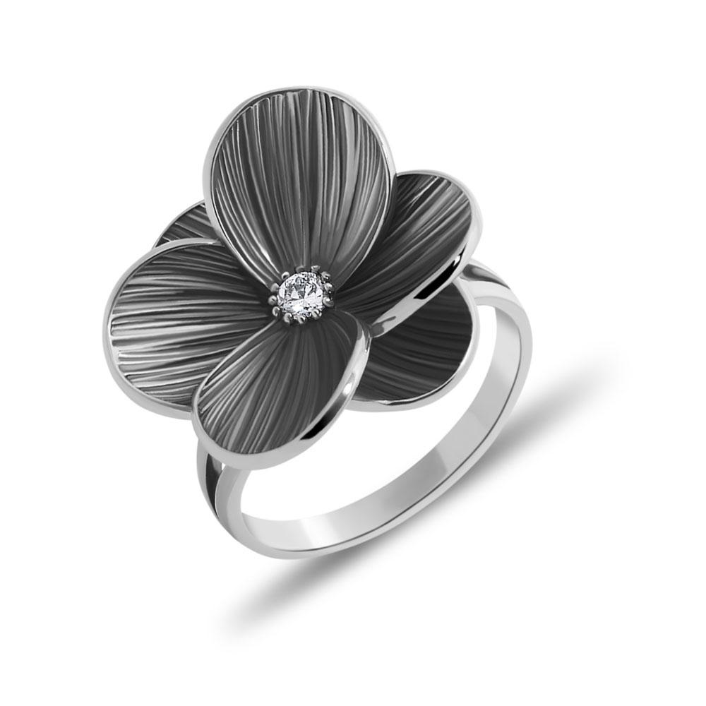 Срібна каблучка "Квітка" з фіанітом, Кольцо серебряное женское "Цветок" с фианитом в центре
