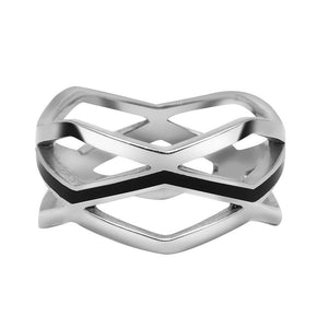 Срібна каблучка геометричної форми з чорною емаллю, Серебряное кольцо геометрическое, средняя линия с эмалью