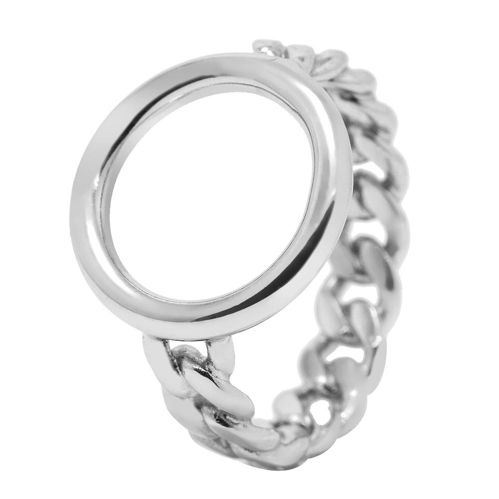 Стильна срібна каблучка без вставок, Серебряное кольцо женское твердая панцерка с кругом по центру