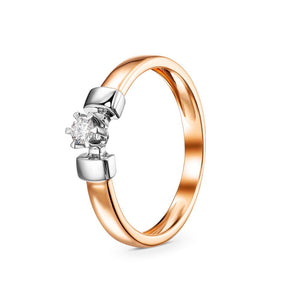 Каблучка з діамантом із комбінованого золота, Женское кольцо с бриллиантом, комбинированное красное и белое золото