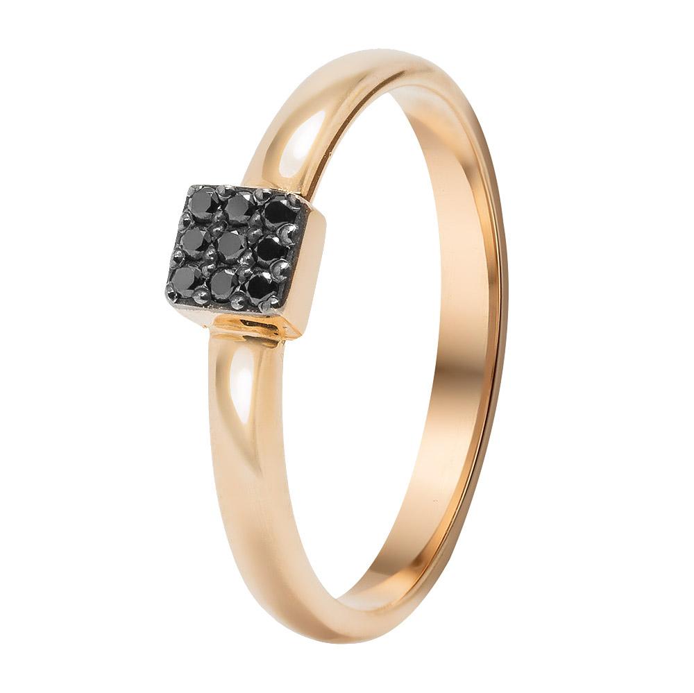 Золота каблучка з чорними діамантами і рожевим сапфіром, Женское кольцо с черными бриллиантами, расположенными квардатом и розовым сапфиром