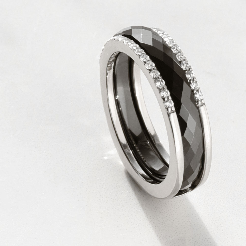 Срібна каблучка з керамікою та фіанітами (трансформер), Серебряное кольцо с керамикой и фианитами (трансформер)