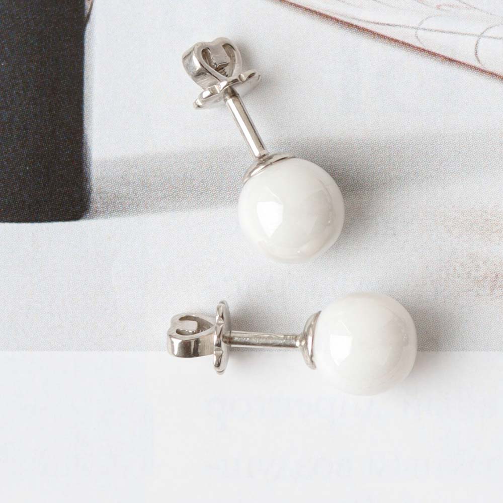 Срібні сережки з керамікою білого кольору, Серебряные серьги с белой керамикой