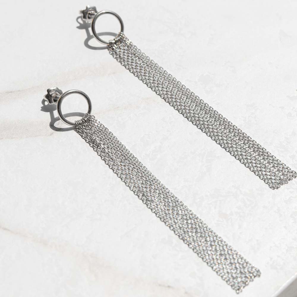 Стильні срібні сережки ланцюжки, Стильные серебряные серьги цепочки