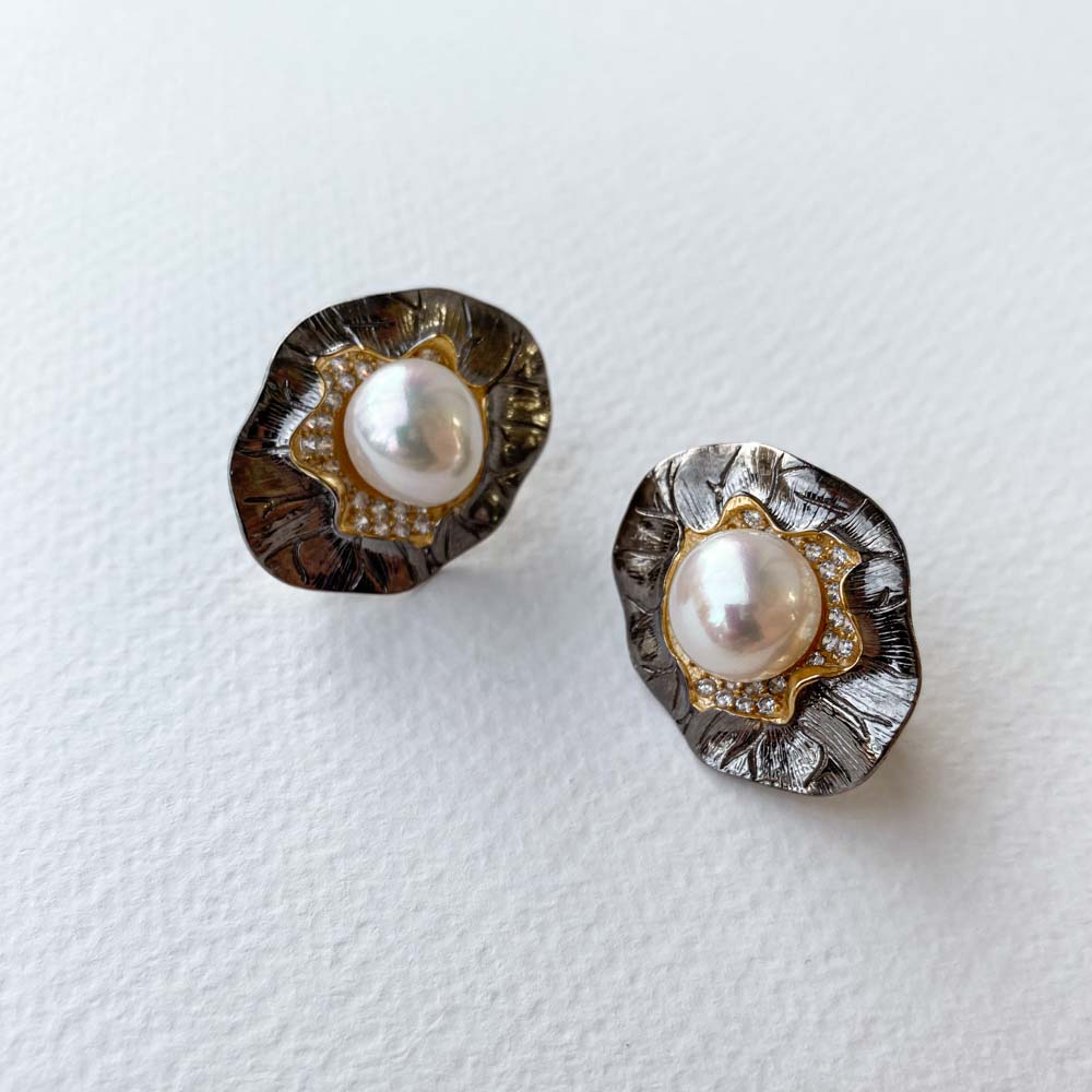 Срібні сережки з перлами та фіанітами, Серебряные серьги с жемчугом и фианитами