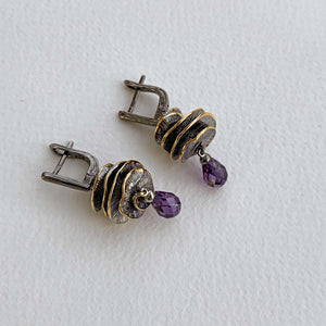 Оригінальні срібні сережки з фіанітом, Эксклюзивные серебряные серьги с фиолетовым камнем
