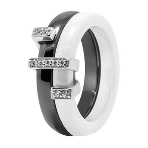 Срібна каблучка з керамікою та фіанітами, Керамическое кольцо с серебром и фианитами
