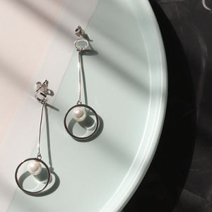 Стильні срібні сережки з перлинами, Стильные серебряные серьги с жемчугом