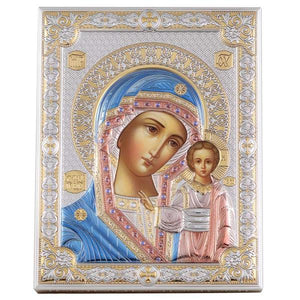 Серебряная икона с позолотой Богородица